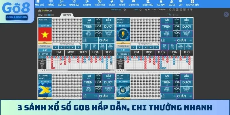 3 sảnh xổ số GO8 hấp dẫn, chi thưởng nhanh