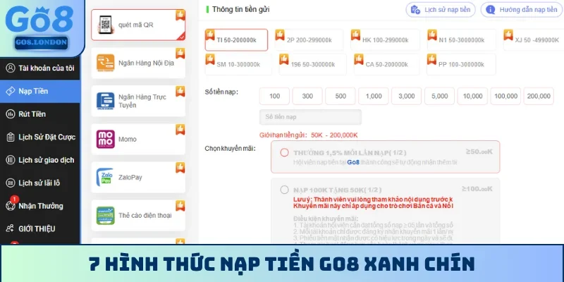 7 hình thức nạp tiền GO8 xanh chín